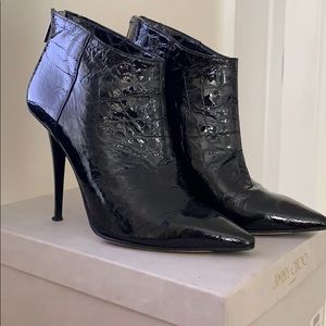 Jimmy Choo patent leather alligator booties